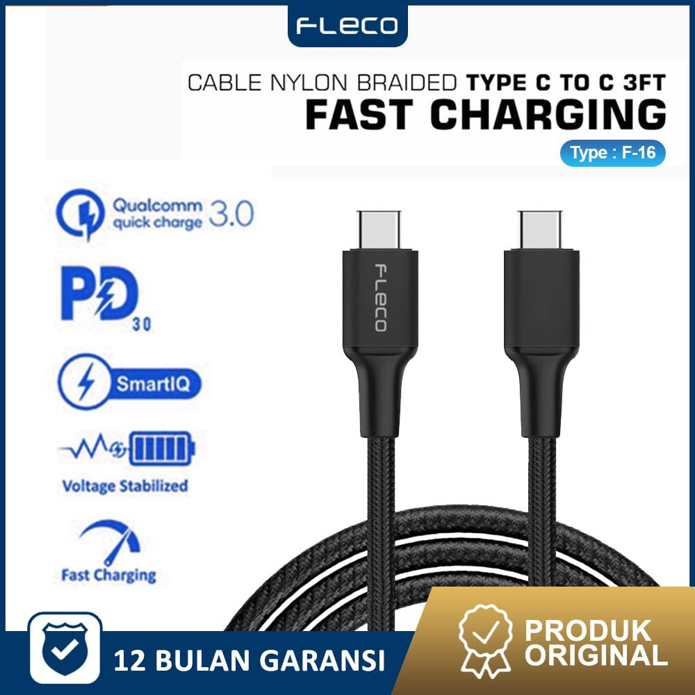 สายเคเบิลข้อมูล Fleco F-16 พร้อมปลั๊ก 3.1A C เป็น C 33watt ชาร์จเร็ว | สายชาร์จ Fleco Type C To Type