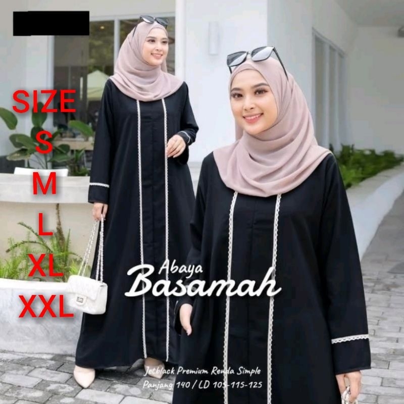Hitam PUTIH มุสลิมวัยรุ ่ นผู ้ หญิง Gamis เย ็ บปักถักร ้ อยธรรมดา Letsmuslimah ขนาด XL/XXL สีดํา/White-Jumbo Lt