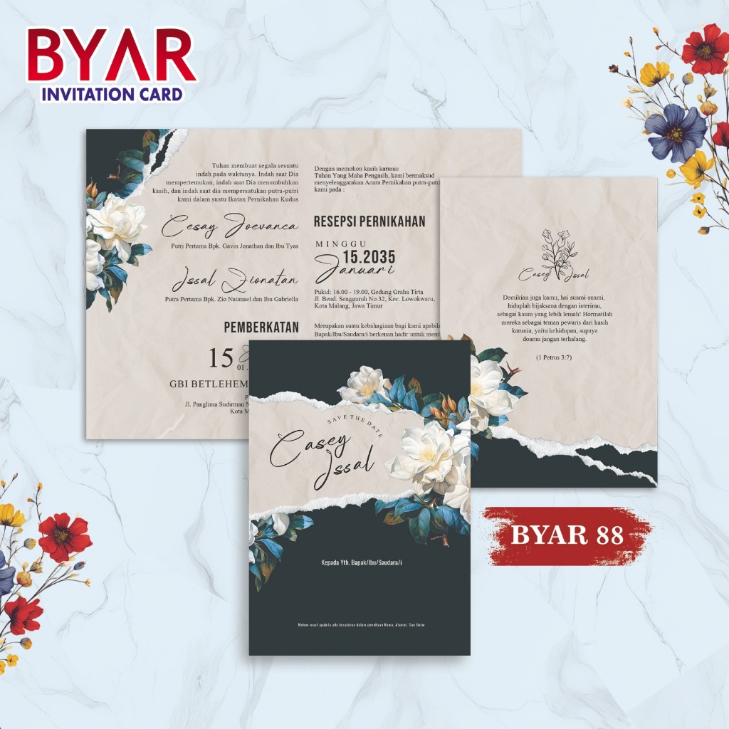 คําเชิญหรือเปล่ากระดาษเชิญแต่งงานล่าสุด Byar 88 Series