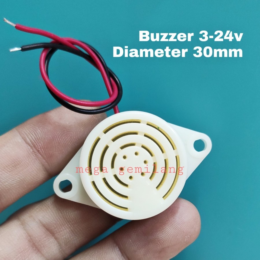 Buzzer 30 มม. สีขาว แถมสาย / buzzer 3 - 24 vdc