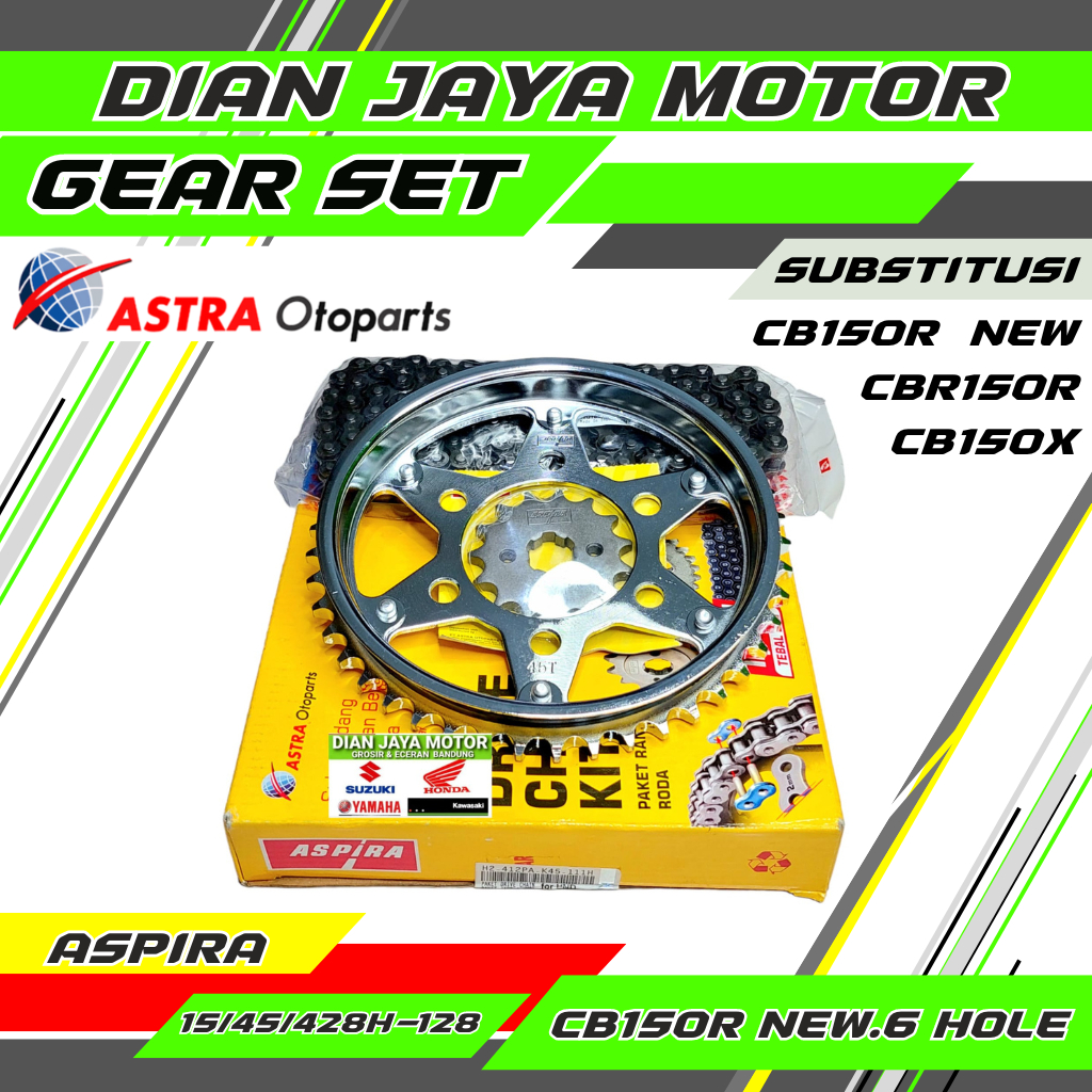 GEARSET H2-412PA-K45-111H 6 Hole Original Astra Aspira Honda CB150R New Led Ori Cbr Chainkit Chain K