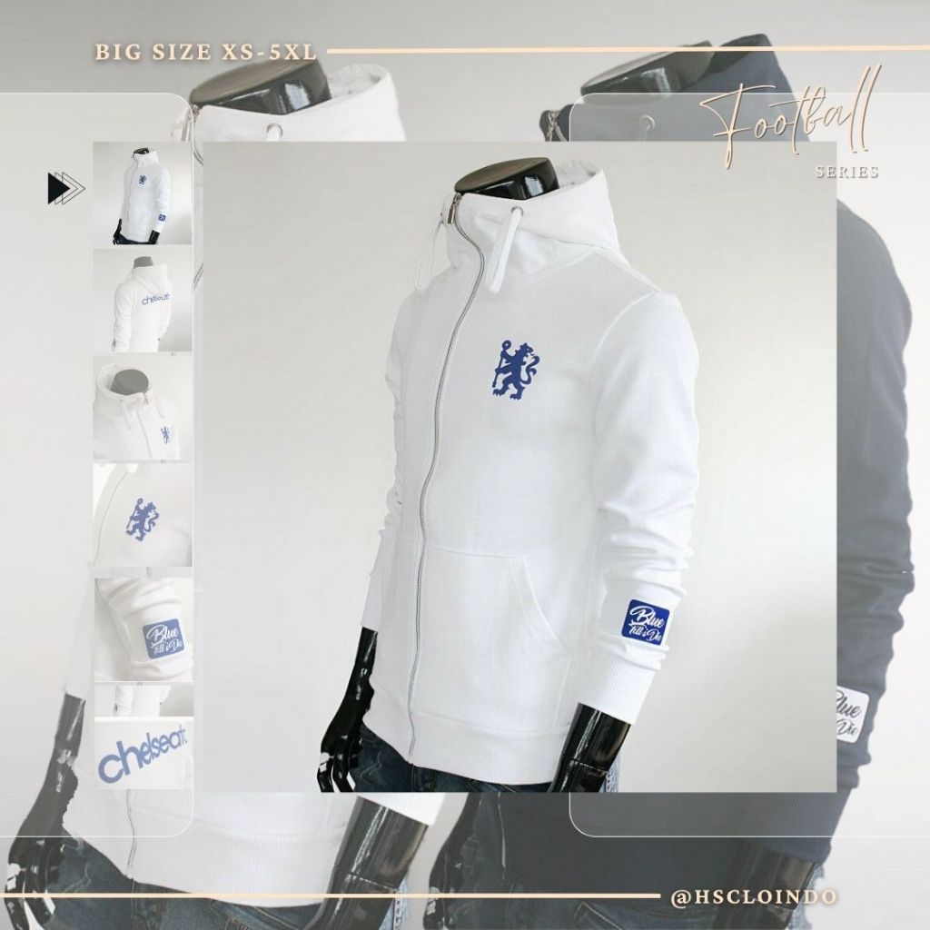 Hscl UCL Chelsea Football Zipper HOODIE เสื้อแจ็คเก็ตผ้าฟลีซขนาดใหญ่ขนาดจัมโบ้