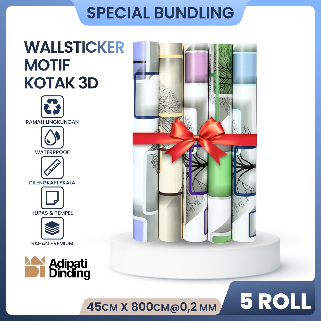 Adipati Wall - BUNDLE !!! บรรจุุภัณฑ์ 5 ม้วน/ROLL 3D SQUARE WALLPAPER ALL VARIANTS ขนาดต่อม้วน 45CM 
