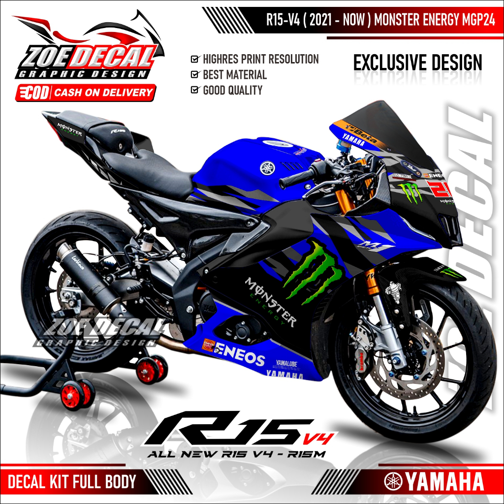 รูปลอกใหม่ล่าสุด NEW Yamaha R15 V4 FULL BODY Motif / Livery MONSTERR ENERGYY MGP24