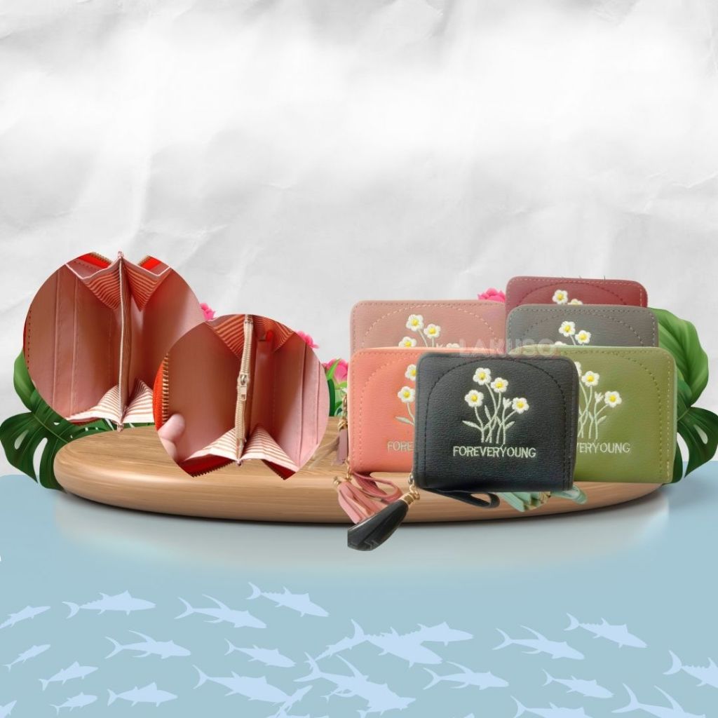 LAKISO Mini Flowers Forever Young Two-Zipper Wallet หนังสังเคราะห์ SL812