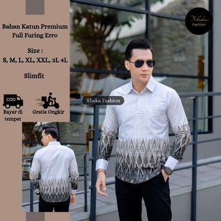 Kemaja Koko Muslim Terbaru XHAKA Atasan Kemeja Batik Pria Premium Slimfit Lapis Furing Erro Bahan Katun Motif Raya Hitam Hem Baju Lebaran Kondangan Modern Cowok