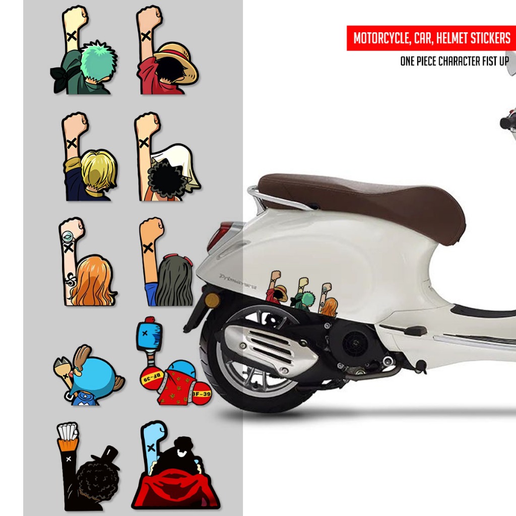 One Piece Anime Sticker Fist Up หมวกกันน็อคมอเตอร์ไซค์ รถ vespa scoopy brio