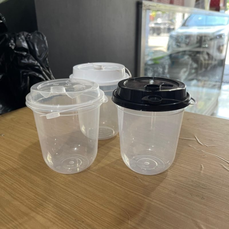 PP Cup Inject Plastic Cup 12 Oz วงรี 380Ml (1 Slop บรรจุ 25 ชิ้น) + หมวกเชื่อมต่อ