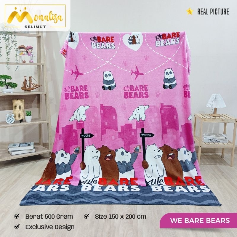 Monalisa ผ้าห่มขนแกะ 150x200 100% Original New Animal Character Motif Bear WE BARE BEARS Bear