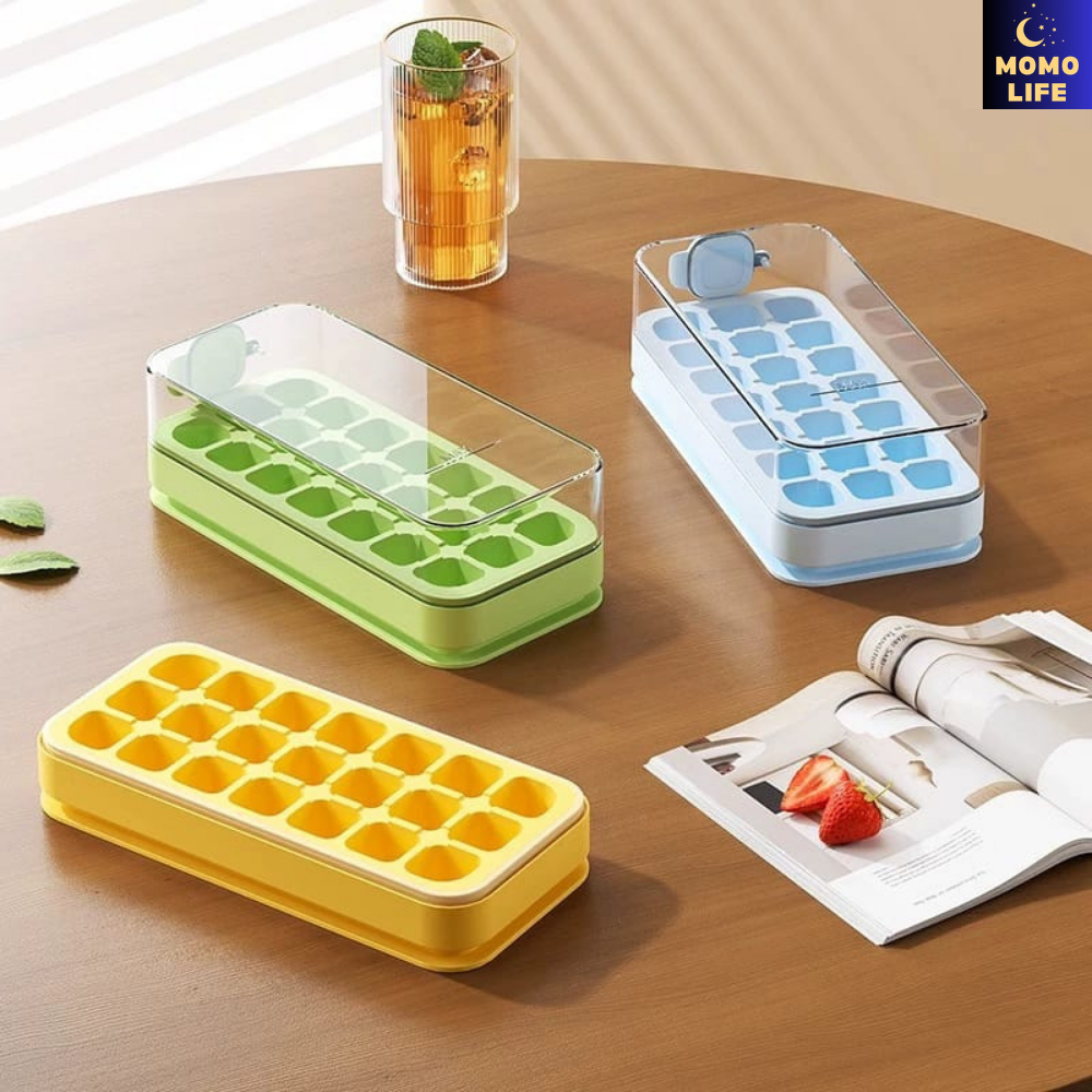 Momo Life Isla ICE CUBE ICE CUBE แม่พิมพ์เกรดอาหาร Pressed ICE CUBE กล่องเก็บแช่แข็ง ICE Artifact