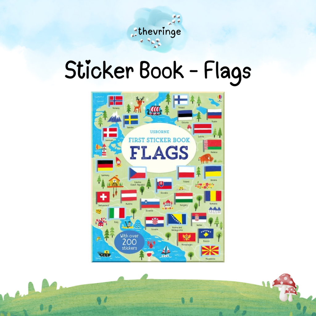 Flags Usborne Sticker Activity Book Children Book Country Flag Book พร้อมสติ๊กเกอร์
