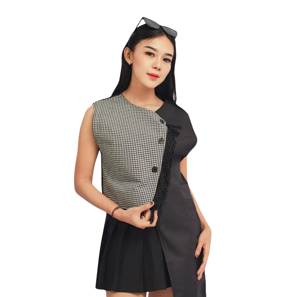 Celebre STAR Kanya Zigzag Blazer Womens Contemporary Plaid Rawis Korean Style Jumbo Top