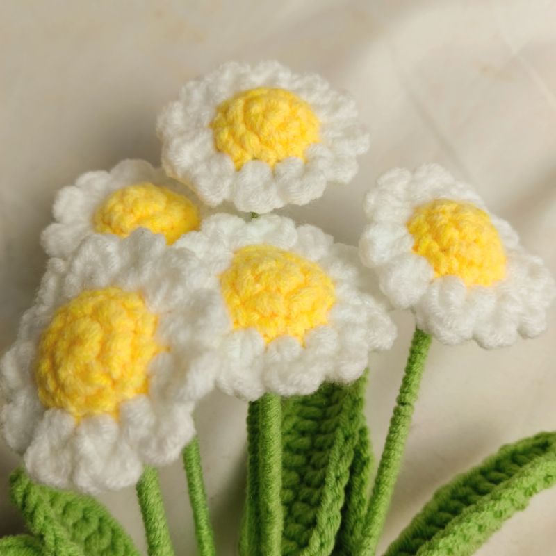 DAISY KNITTED FLOWERS / KNITTED FLOWERS / KNITTED FLOWER STEMS / KNITTED FLOWERS / KNITTED FLOWERS /