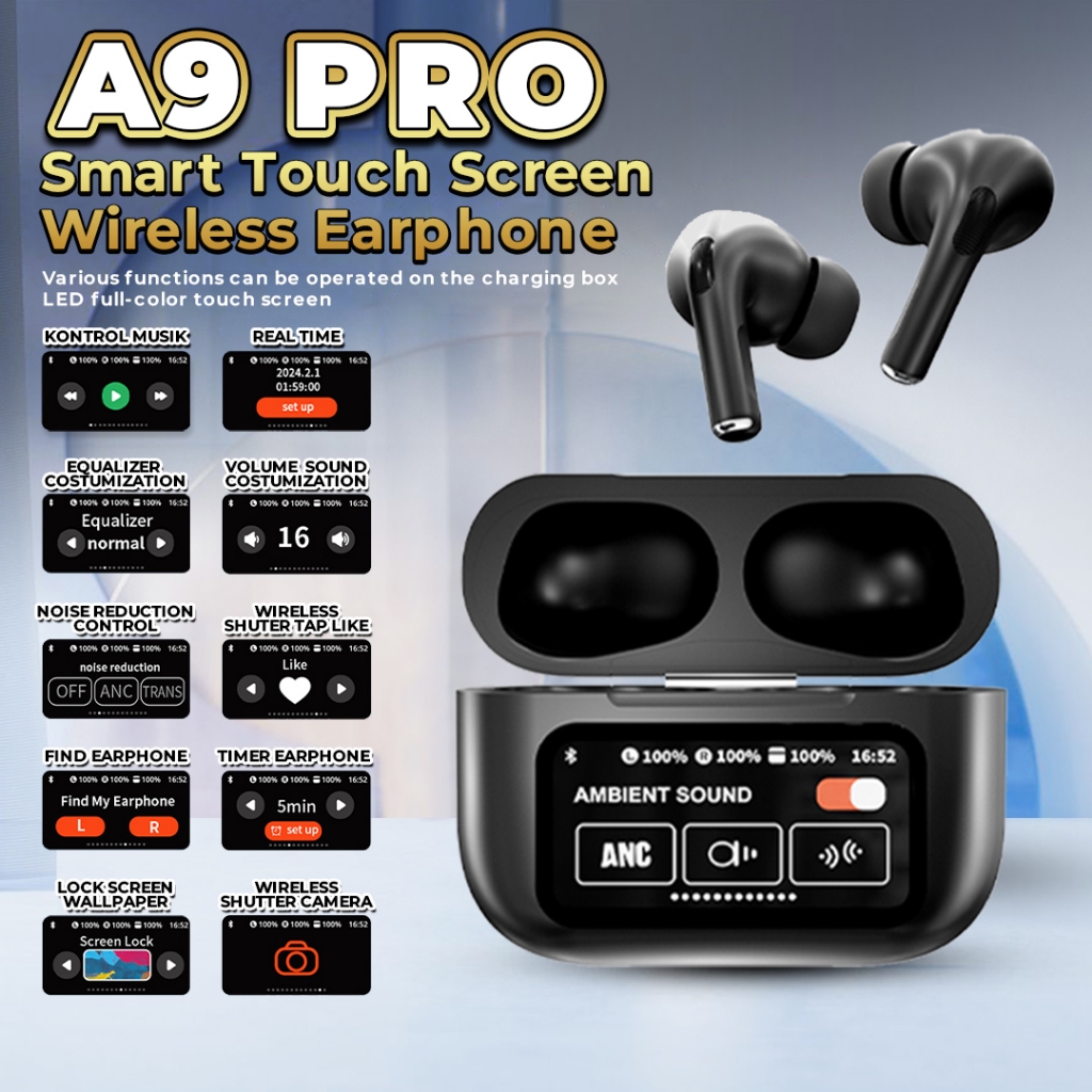 หูฟังบลูทูธ TWS A9 Pro ANC ENC, จอแสดงผลหน้าจออัจฉริยะและเสียงไฮไฟ
