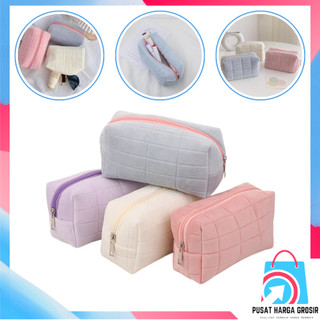 PHG - Pouch Kosmetik Lucu Warna Macaroon Kotak Pensil Sleting Velvet Aesthetic Pastel Tempat Pensil Bulu Bentuk Bantal Kotak Cute Pillow Make Up Pouch Organizer Travel Kapasitas Besar