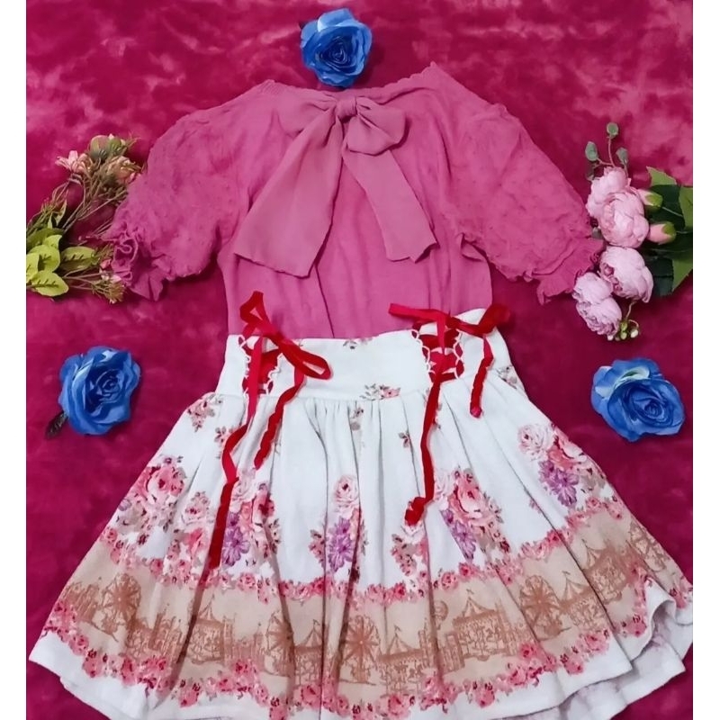 Liz Lisa Fuschia เสื้อถักลายจุด (ริบบิ้นหลัง!)