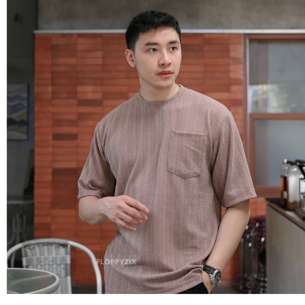 HUSTON KNIT POCKET T-SHIRT / OVERSIZED KNIT T-SHIRT / เสื้อยืด KNIT / OVERSIZED MENS T-SHIRT / เสื้อ