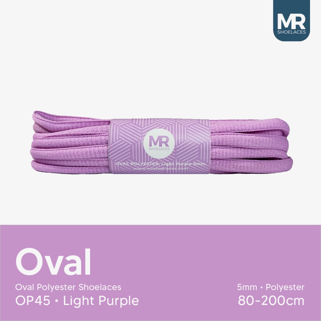 UNGU MR Shoelaces OP45 สีม่วงอ่อน (สีม่วงอ่อน) เชือกผูกรองเท้าโพลีเอสเตอร์วงรี 5 มม.-สายยาว 80 ซม. 90 ซม. 100 ซม. 120 ซม. 130 ซม. 150 ซม. 180 ซม. 200 ซม. สําหรับกีฬารองเท้าผ้าใบ - เชือกผูกรองเท้าพรีเมี่ยม