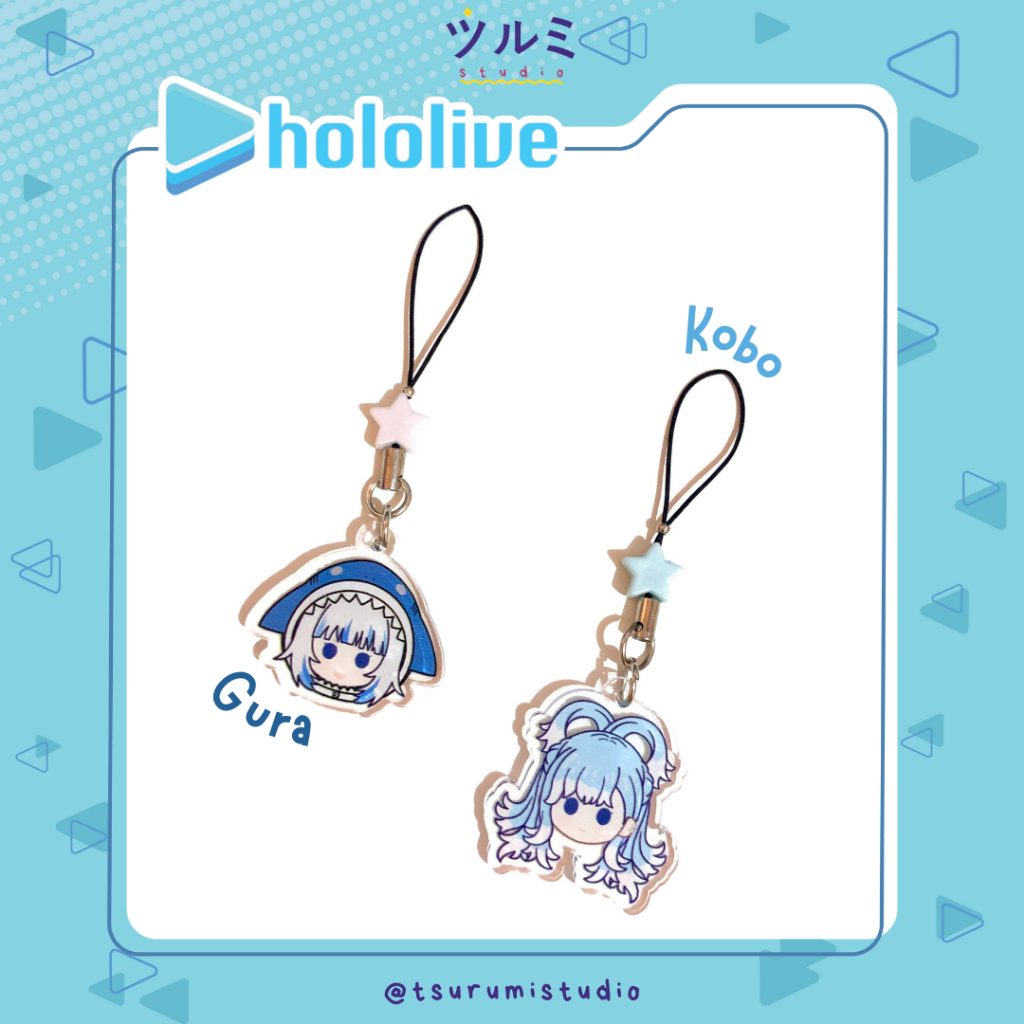 Gantungan Hololive Kobo Kanaeru & Gawr Gura Phone Strap / Phone Charm / Mobile Hanger โดย tsurumistudio
