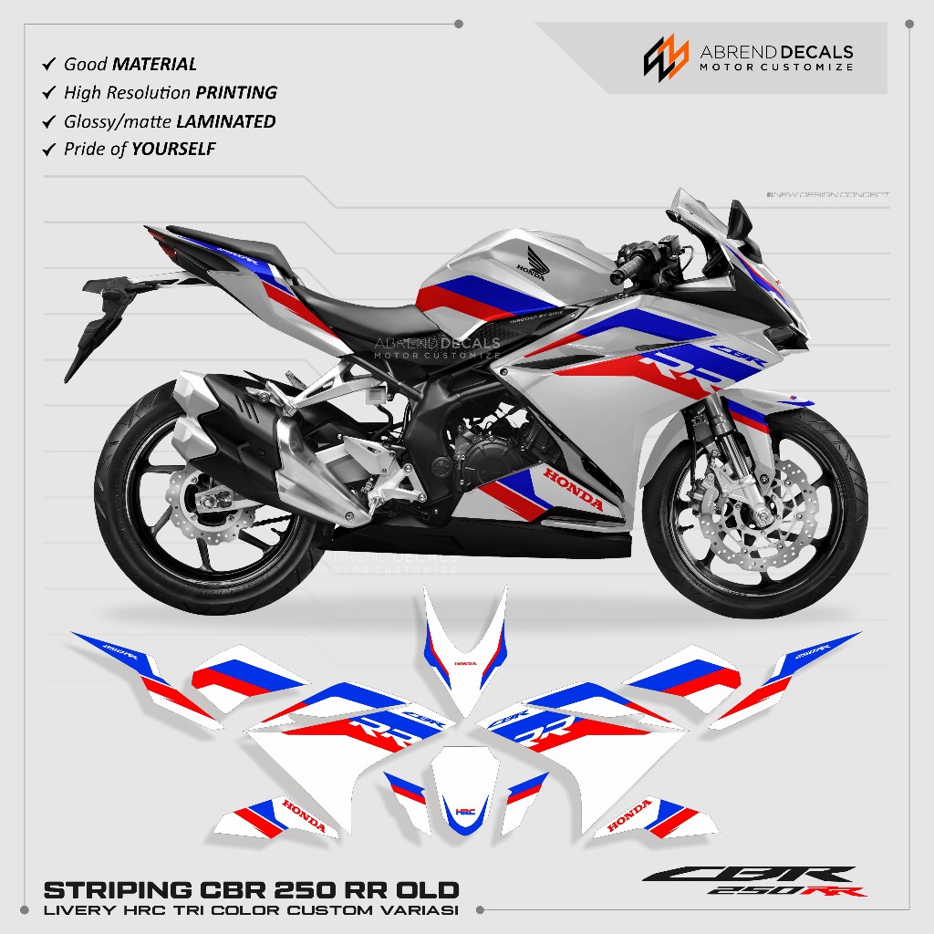 CBR 250RR TRI สี HRC STRIPING / HONDA CBR 250 RR OLD สติ๊กเกอร์มอเตอร์ไซค์ BMW GRAPHICS / CBR 250 สต