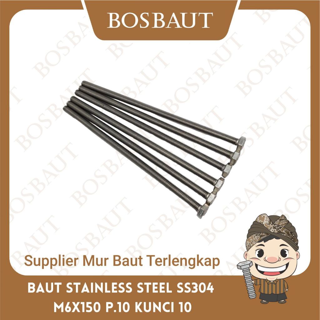 Bolt M6x150 สแตนเลส SS304 (กุญแจ 10) - B/O SS304 M6X150 P1.0
