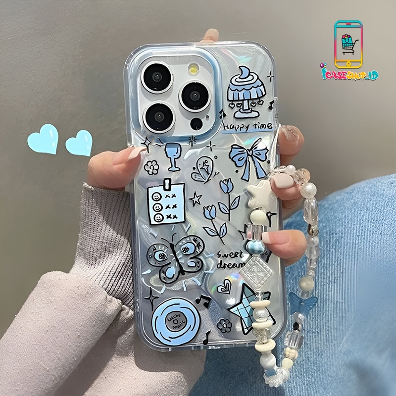 GANTUNGAN SS913 น่ารักสีฟ้า MOTIF SILICONE CASE BEAD HANGER STRAP สําหรับ REALME 5 5i 6 7 8 9 9i 10 