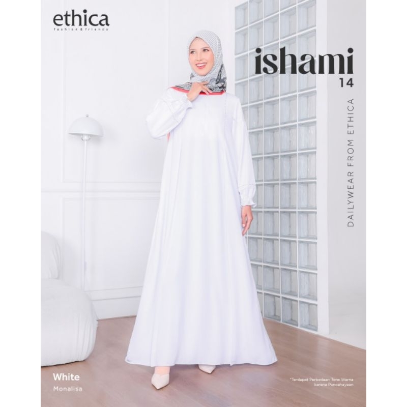 Putih Ethica - ชุดเดรสมุสลิมสีขาวธรรมดาล่าสุดของ Ishami Gamis 14