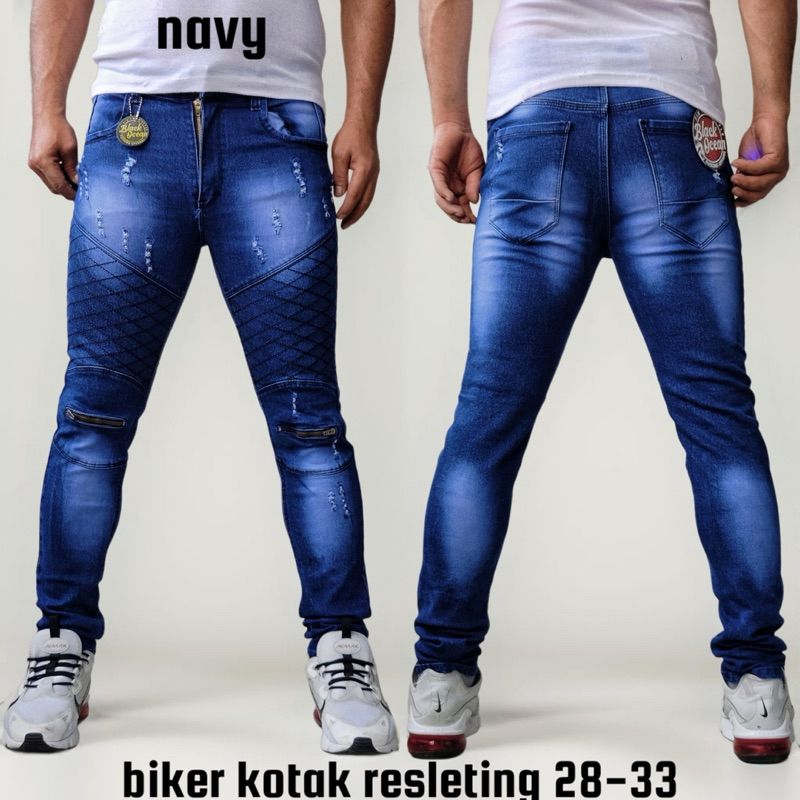 กางเกงยีนส์ผู้ชาย Ripped Biker Zipper