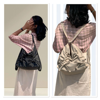 Tas Multifungsi Bahu Dan Ransel Dan Selempang / Tas 3 Cara Pakai Kerut Cantik/ Tas Bahu Cantik / Tas Ransel Cantik Shoulder Dan Backpack Bag Korean Style Tas Selempang Cantik / Tas Sekolah Ransel dan Selempang