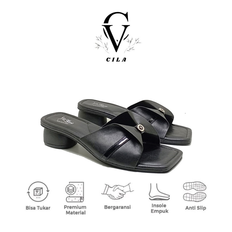 V_cila Big Size - No. 40 41 42 43 44 45/รองเท้าแตะ Heels Clogs Full Black Official Girls Super Jumbo