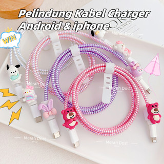 1 Set 4 item Pelindung Kabel Charger Kabel Data Kawat Kabel Data HP Untuk Iphone  Samsung Xiaomi Oppo Huawei Ugreen Android Universal Motif Kartun