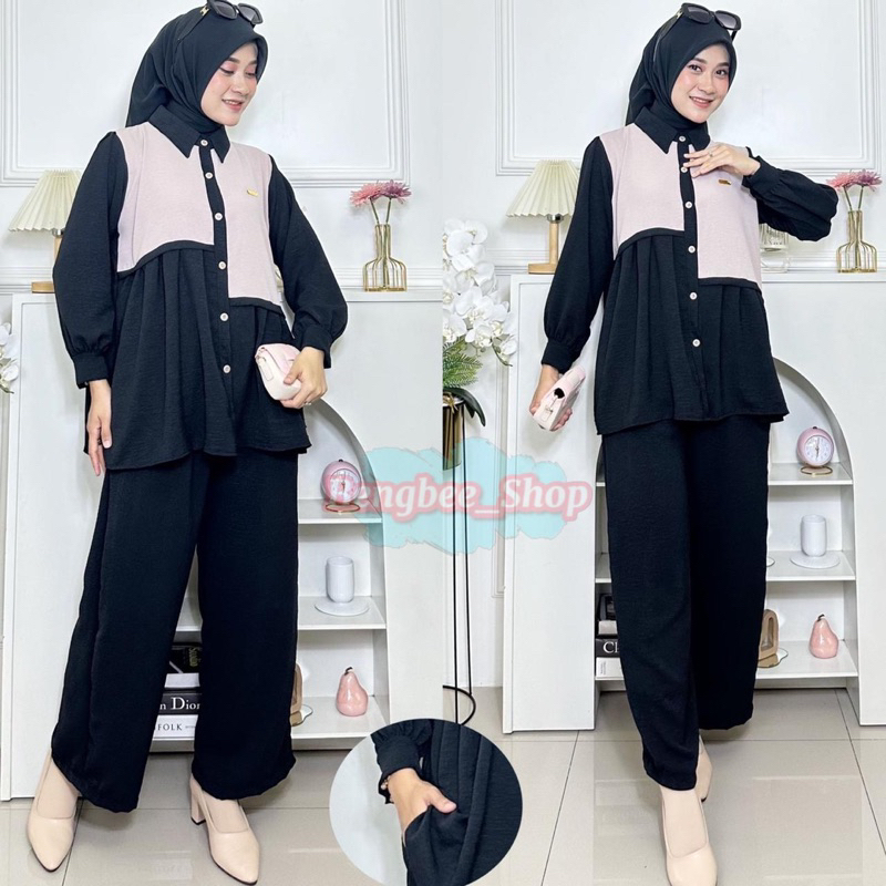 Bella Set Crincle Airflow Premium Pants Set By Bengbee Shop