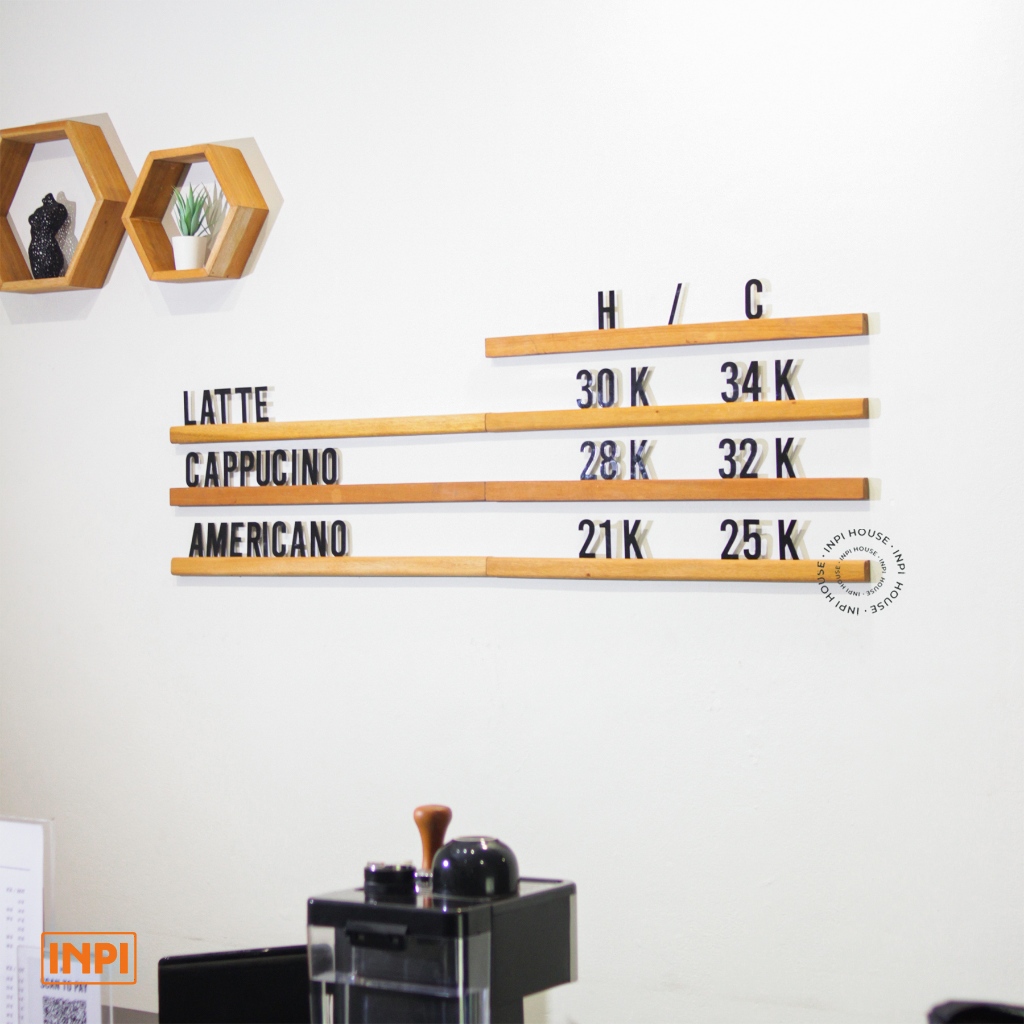 INPI HOUSE Menu Board - ป้ายเมนูติดผนัง - ร้านกาแฟ ร้านอาหาร - ไม้ + อะคริลิก