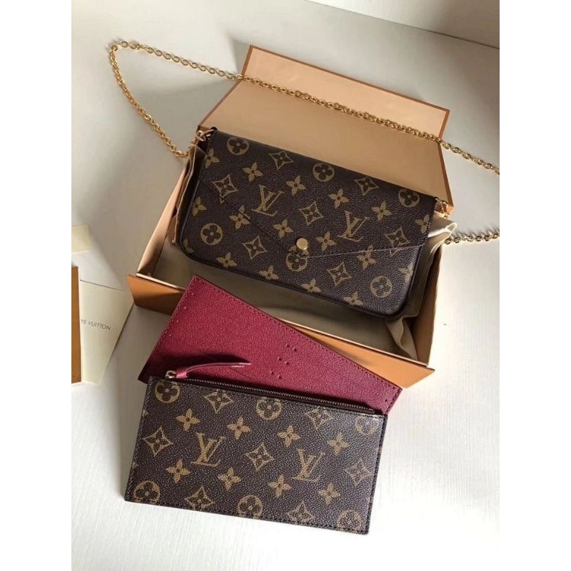 Lv Pochette Felicie Chain WOC GHW กระเป๋าผู้หญิงในกล่อง