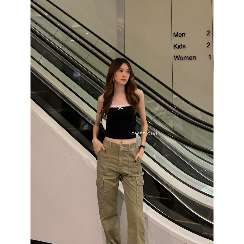 7j EMMA LACE TUBE TOP Crop Tube Top Strapless Lace Up Bowknot Crop Tube Top Basic ถัก Y2K