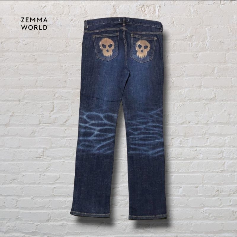 Semma World สีน้ําเงินเข้มล้าง Falling Skinny Ripped Custom Original Second Preloved CJ519