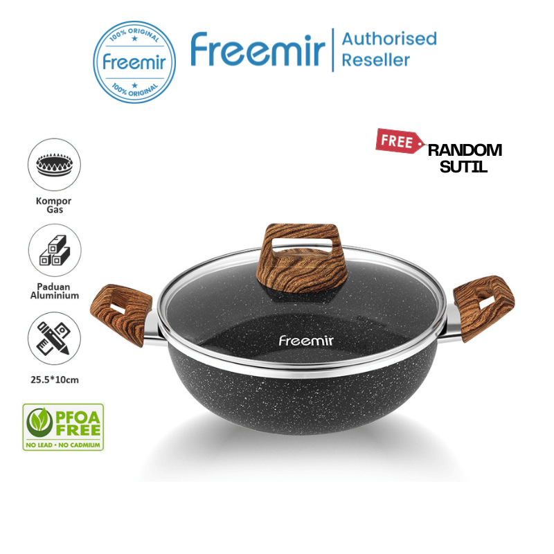 [BUNDLE] freemir Wajan Panci 24 CM Marble Anti Lengket Tutup Kaca Tebal