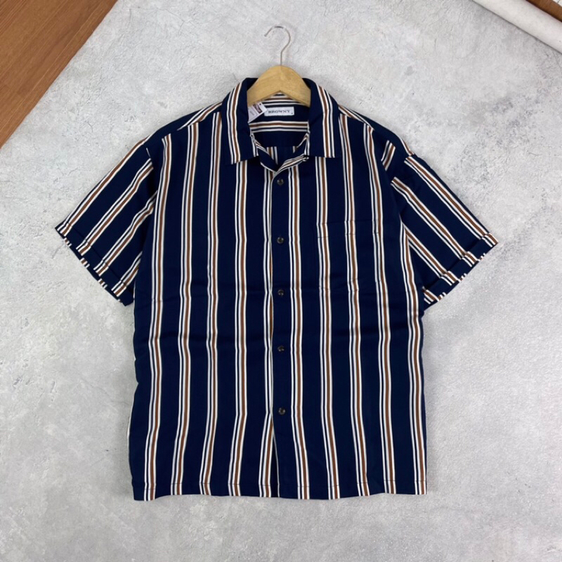 เสื้อคอปกเปิดลายทาง Browny AGT080