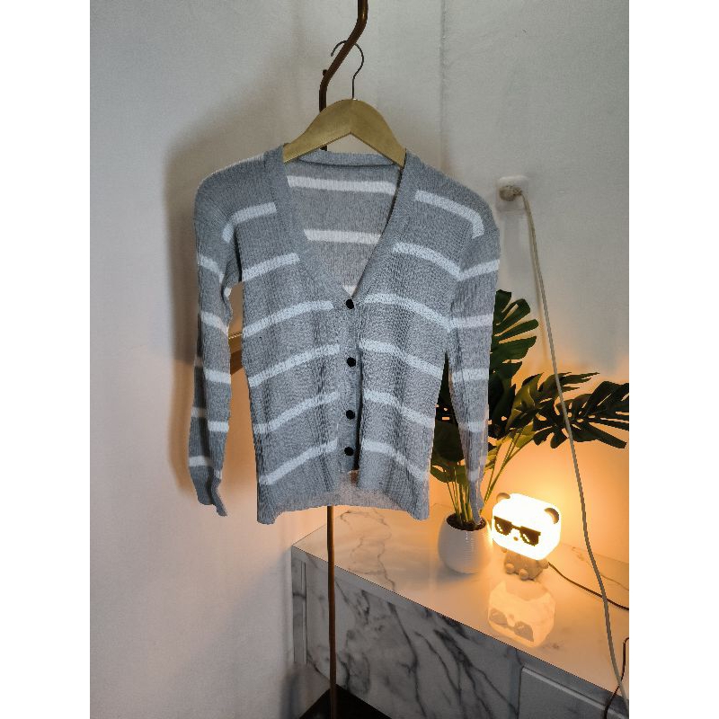 V-NECK KNIT CARDIGAN/STRIPE KNIT CARDIGAN