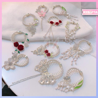 KYEOPTA Jepit Rambut Sanggul Rumbai Motif Berlian Mutiara Bunga Mawar Kupu-Kupu Gaya Fashion Korea Import AR067