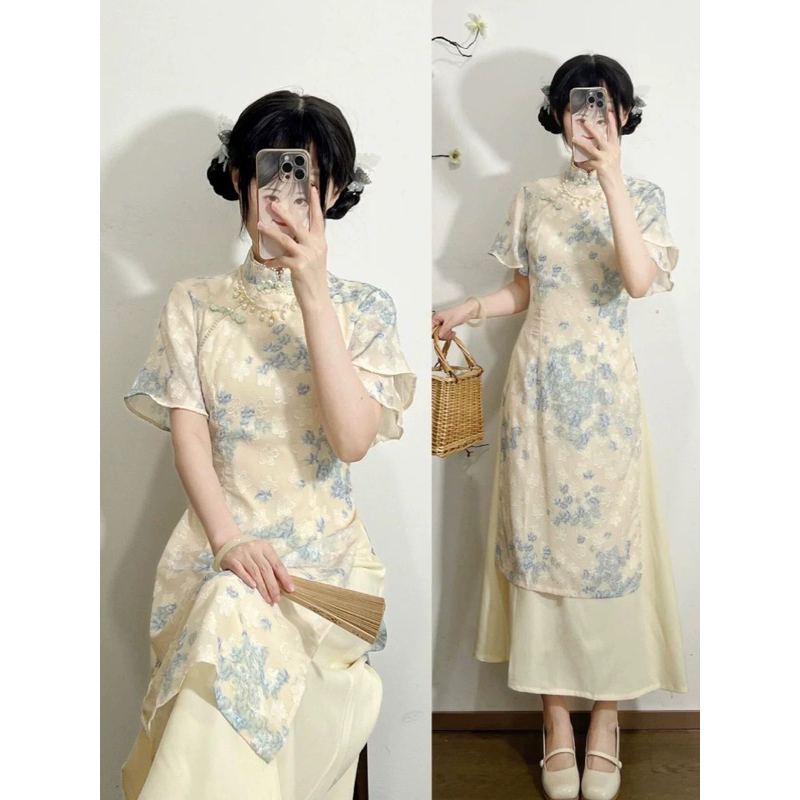 Q47 Cheongsam ฤดูใบไม้ผลิและฤดูร้อนใหม่ ชุดเดรสกี่เพ้าล่าสุด