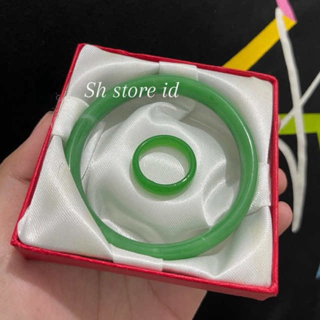 Jade STONE RING Bracelet SET สร้อยข้อมือหยกธรรมชาติ หยกมรกตธรรมชาติ สร้อยข้อมือสุขภาพ สร้อยข้อมือหยกจีนแท้