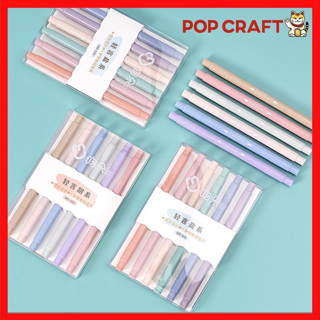 PC ปากกาเน้นข้อความสองด้าน 2 In 1 Morandi สี 1 ชุด 6 ชิ้น / Sketch maker 12 ชิ้น 24 ชิ้น ATK - AT12