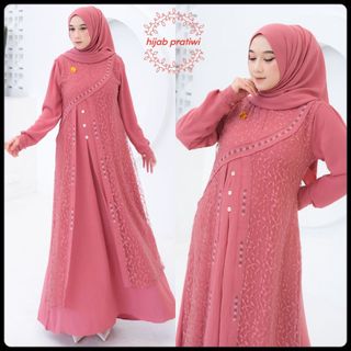 Zulfa Dress Gamis Crinkel Terbaru 2024 Elegan Mix Brukat Modern Gamis Viral Kekinian