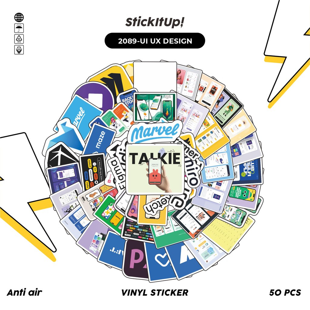 50 ชิ้นสติกเกอร์แพ็ค UI UX DESIGN น่ารักความงามไวนิลกันน้ําสําหรับ Freebies สติกเกอร์หนังสือ Journal