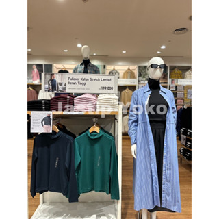 Uniqlo เสื้อคอเต่า แขนยาว ผ้าฝ้าย ยืดหยุ่น นุ่ม แบบสวมหัว สําหรับผู้หญิง