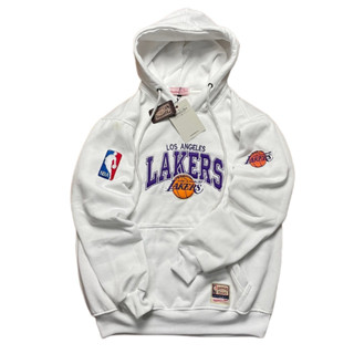 เสื้อแจ็กเก็ต มีฮู้ด ปักลายโลโก้ Mitchell AND NESS LAKERS สีขาว