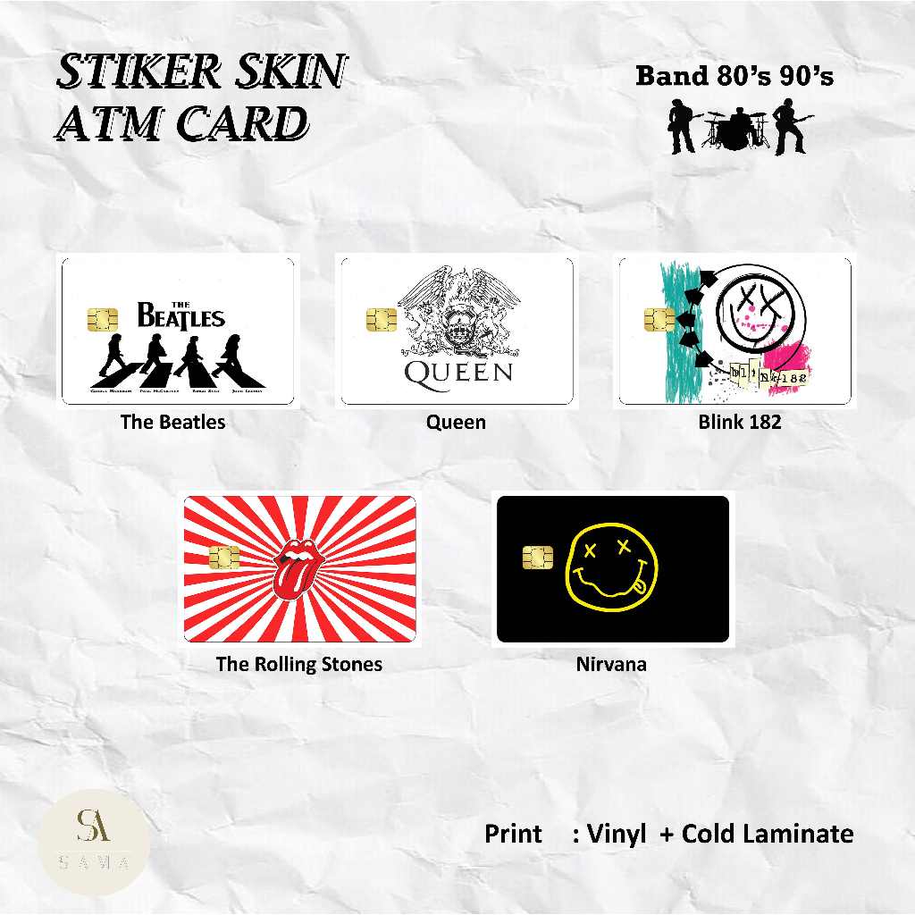 Band 80s 90s - สติ๊กเกอร์สกินการ์ด - Vinyl ATM Debit, บัตรเครดิต, Emoney, Flazz, สติ๊กเกอร์วงการ์ด Access 80s 90s Series