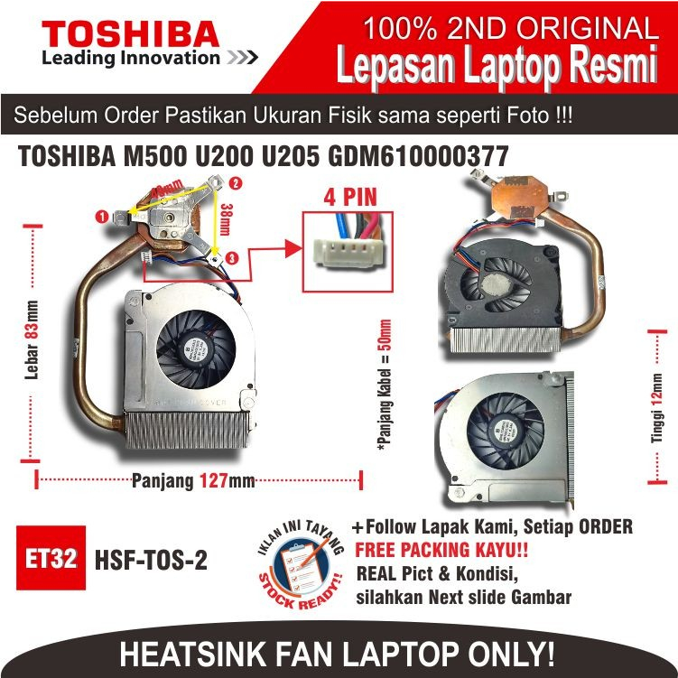 ET32 HSF-TOS-2 TOSHIBA M500 U200 U205 GDM ฮีทซิงค์ระบายความร้อน610000377