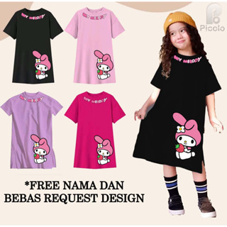 SANRIO (ฟรีชื่อ) ชุดเดรส ผ้าฝ้าย ลาย Tunic DRESS With MY MELODY KUROMI สําหรับเด็กอายุ 2-10 ปี